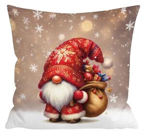 3D mikroszálas párnahuzat SANTA GNOME 45x45 cm, piros