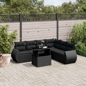 Polyrattan Kerti Ülőgarnitúra - 7 részes - Fekete
