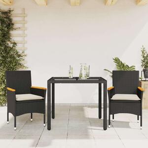 VidaXL Kerti Étkezőgarnitúra - 3 részes - Fekete Polyrattan