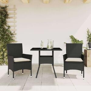 VidaXL Polyrattan Kerti Étkezőgarnitúra - 3 részes - Fekete