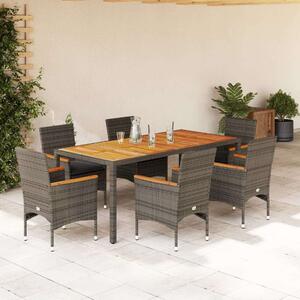 VidaXL - 7 Részes Kerti Étkezőgarnitúra - Polyrattan/Akácfa - Szürke