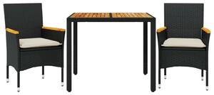 VidaXL - 3 részes Kerti Étkezőgarnitúra - Polyrattan - Fekete