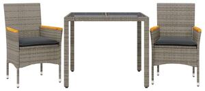 VidaXL Polyrattan Kerti Étkezőgarnitúra - 3 részes - Szürke