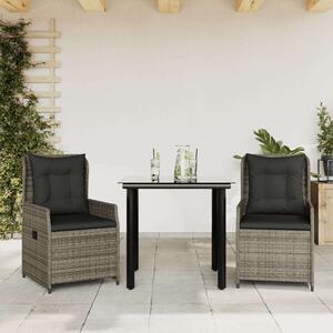 VidaXL 3 részes szürke polyrattan kerti étkezőgarnitúra párnával