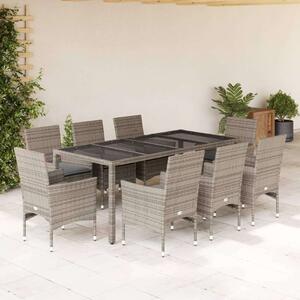Polyrattan Kerti Étkezőgarnitúra - 9 Személyes - Szürke