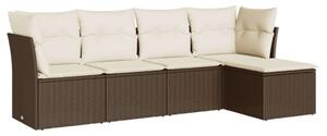Polyrattan Kerti Ülőgarnitúra - 5 részes - Barna