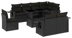 VidaXL 9 részes Kerti Ülőgarnitúra - Fekete Polyrattan