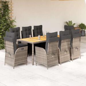 VidaXL Polyrattan Kerti Étkezőgarnitúra - 9 részes - Szürke