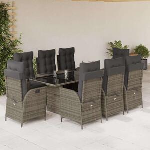 VidaXL Polyrattan Kerti Étkezőgarnitúra - 9 részes - Szürke