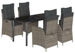 VidaXL 5 részes szürke polyrattan kerti étkezőgarnitúra párnával