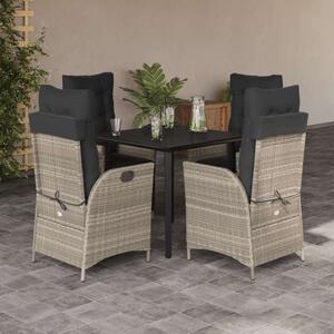 VidaXL 5részes világosszürke polyrattan kerti étkezőgarnitúra párnával