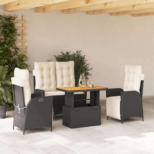 VidaXL Polyrattan Kerti Étkezőgarnitúra - 4 részes - Fekete