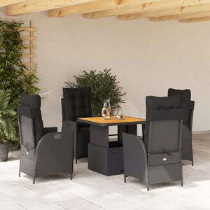 VidaXL Polyrattan Kerti Étkezőgarnitúra - 5 részes - Fekete