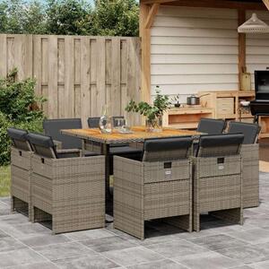 VidaXL Polyrattan Kerti Étkezőgarnitúra - 9 részes, Szürke