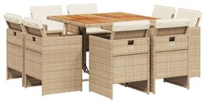 VidaXL - Polyrattan Kerti Étkezőgarnitúra - 9 részes - Bézs