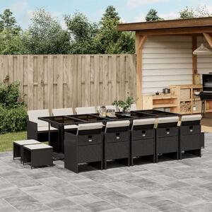 VidaXL Polyrattan Kerti Étkezőgarnitúra - 15 részes - Fekete