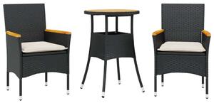 VidaXL Kerti Étkezőgarnitúra - 3 részes - Fekete Polyrattan
