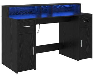 VidaXL Asztal LED -es lámpákkal Musta tammi 140 x 55 x 91 cm Faanyag