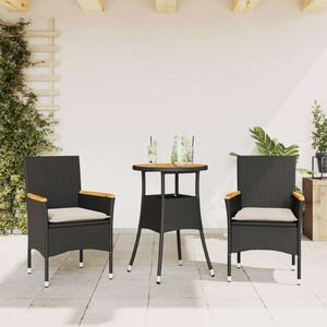 VidaXL Kerti Étkezőgarnitúra - 3 részes - Fekete Polyrattan