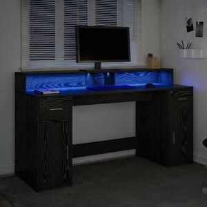 VidaXL Asztal LED -es lámpákkal Musta tammi 160 x 55 x 91 cm Faanyag
