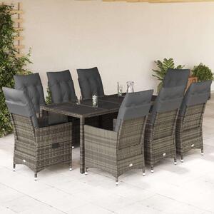 VidaXL Polyrattan Kerti Étkezőgarnitúra - 9 részes - Szürke