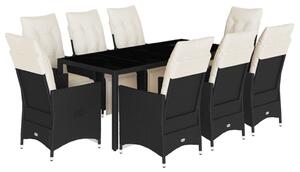 VidaXL - 9 részes Kerti Étkezőgarnitúra - Polyrattan - Fekete