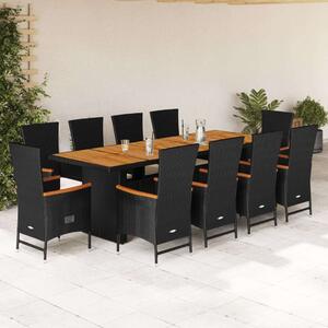VidaXL Kerti Étkezőgarnitúra - 11 részes - Fekete Polyrattan