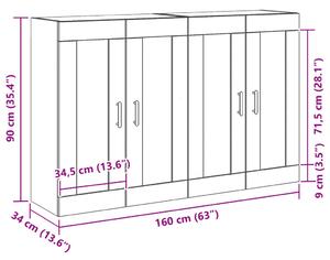 VidaXL Fali szekrény 2 pcs Musta tammi 160 x 34 x 90 cm Faanyag