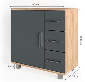 Vicco Ilias fiókos fürdőszobai mosdószekrény, arany tölgy/antracit, 60 cm
