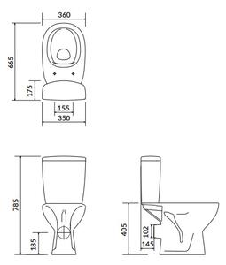 Cersanit ARTECO - WC kombi + antibakteriális ülőke lassan záródó funkcióval, vízszintes hulladék, K667-052