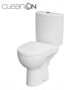 Cersanit Parva CleanOn, kombi WC öblítéssel 3 / 5l, vízszintes lefolyó, vízellátás oldalról és antibakteriális ülőke hőre keményedő, fehér, K27-063