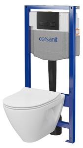 Cersanit Mille, System50 MECH süllyesztett keret + Mille Plus CleanOn fali WC csésze + fekete MOVI II gomb, S701-756
