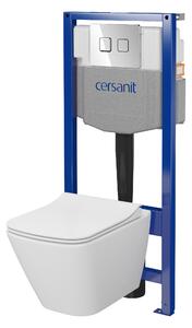 Cersanit City, System50 PNEU süllyesztett keret + függő WC csésze City Square CleanOn + króm gomb Circle, S701-776