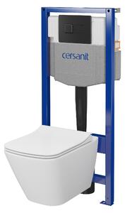 Cersanit City, System50 PNEU süllyesztett keret + függő WC csésze City Square CleanOn + fekete gomb Circle, S701-777