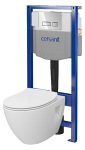 Cersanit Moduo, System50 MECH süllyesztett keret + Moduo Plus CleanOn fali WC csésze + MOVI II króm gomb, S701-769