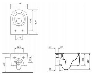 Cersanit Inverto függő WC csésze StreamOn 52 x 35,5 cm + lassan eső ülőke, fehér, S701-432