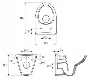 Cersanit Parva CleanOn, függő WC csésze ülőke nélkül, fehér, K27-061