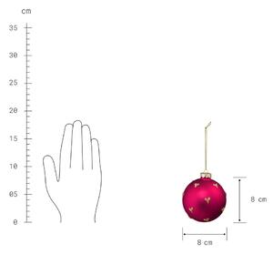 HANG ON üveggömb karácsonyfadísz, piros - arany szívekkel 8 cm