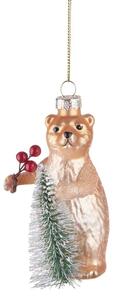 HANG ON üveg karácsonyfadísz, medve fenyőfával 13cm