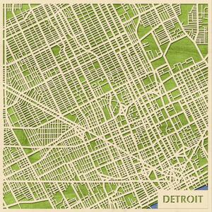 Detroit 3D fa várostérkép fali dekoráció – Natura Products