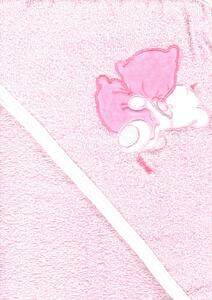 Trimex kapucnis,frottír fürdőlepedő 100*110 cm - rózsaszín ölelő maci