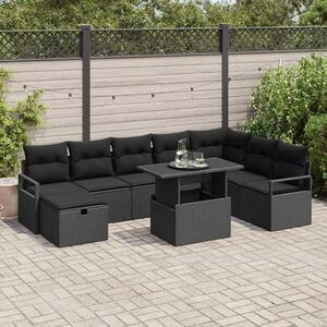 VidaXL Kerti Kanapé Szett párnával tárolóval 9 pcs Fekete Poli rattan