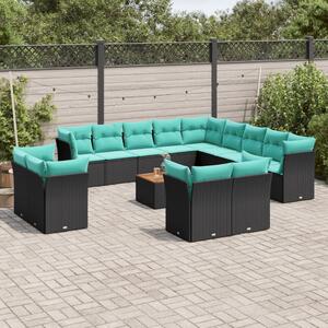 VidaXL 14 részes fekete polyrattan kerti ülőgarnitúra párnákkal