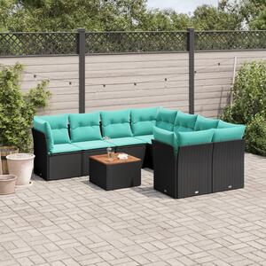 VidaXL 9 részes fekete polyrattan kerti ülőgarnitúra párnával