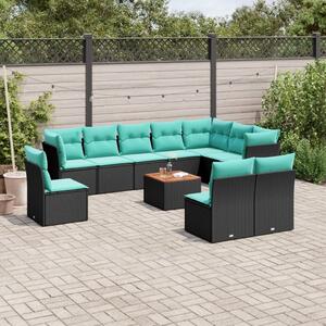 VidaXL 11 részes fekete polyrattan kerti ülőgarnitúra párnákkal
