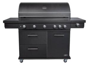 Boretti gázgrill, Imperatore Nero, 5 égőfej, 80x48 cm főzőfelület, oldalsó égőfej, tárolóhelyek, lágyan záródó ajtók, beépített hőmérő, szállításhoz kerekek, szellőzőnyílások