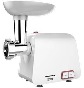 Heinner Pearl 1340 MG-1340WH húsdaráló, 1340 W, paradicsom és kolbász kiegészítők, rozsdamentes acél kés, hátramenet funkció, 2 szita, 1,2 kg/perc darálási teljesítmény, fehér