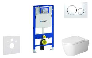 Geberit Duofix - Fali WC modul nyomógombbal Sigma20, fehér/fényes króm + Duravit ME by Starck - WC és ülőkéje, perem nélküli, SoftClose 111.300.00.5 NM4