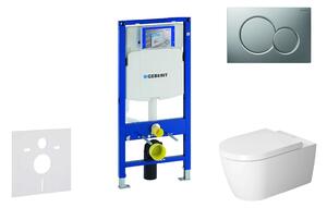 Geberit Duofix - Fali WC modul nyomógombbal Sigma01, matt króm + Duravit ME by Starck - WC és ülőke, perem nélküli, SoftClose 111.300.00.5 NM3