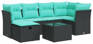 VidaXL 7 részes fekete polyrattan kerti ülőgarnitúra párnával
